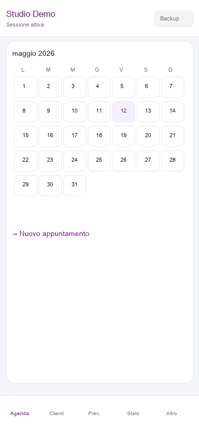 Schermata: calendario agenda