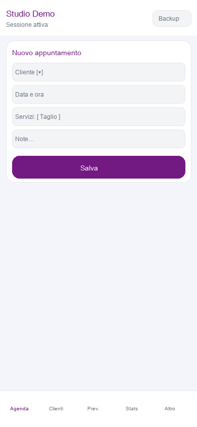 Schermata: modulo nuovo appuntamento
