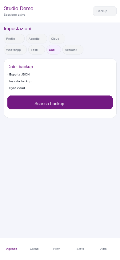 Schermata: backup e cloud