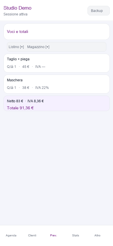 Schermata: righe preventivo e totali