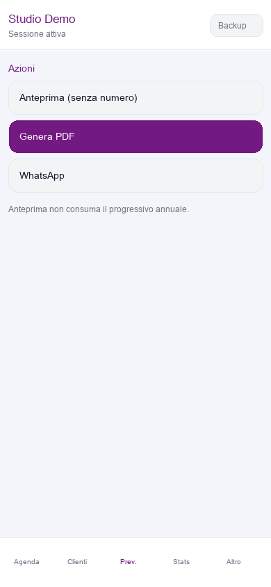 Schermata: pulsanti anteprima PDF WhatsApp