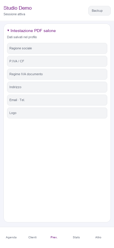 Schermata: intestazione e logo PDF