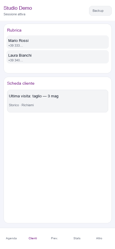 Schermata: scheda cliente